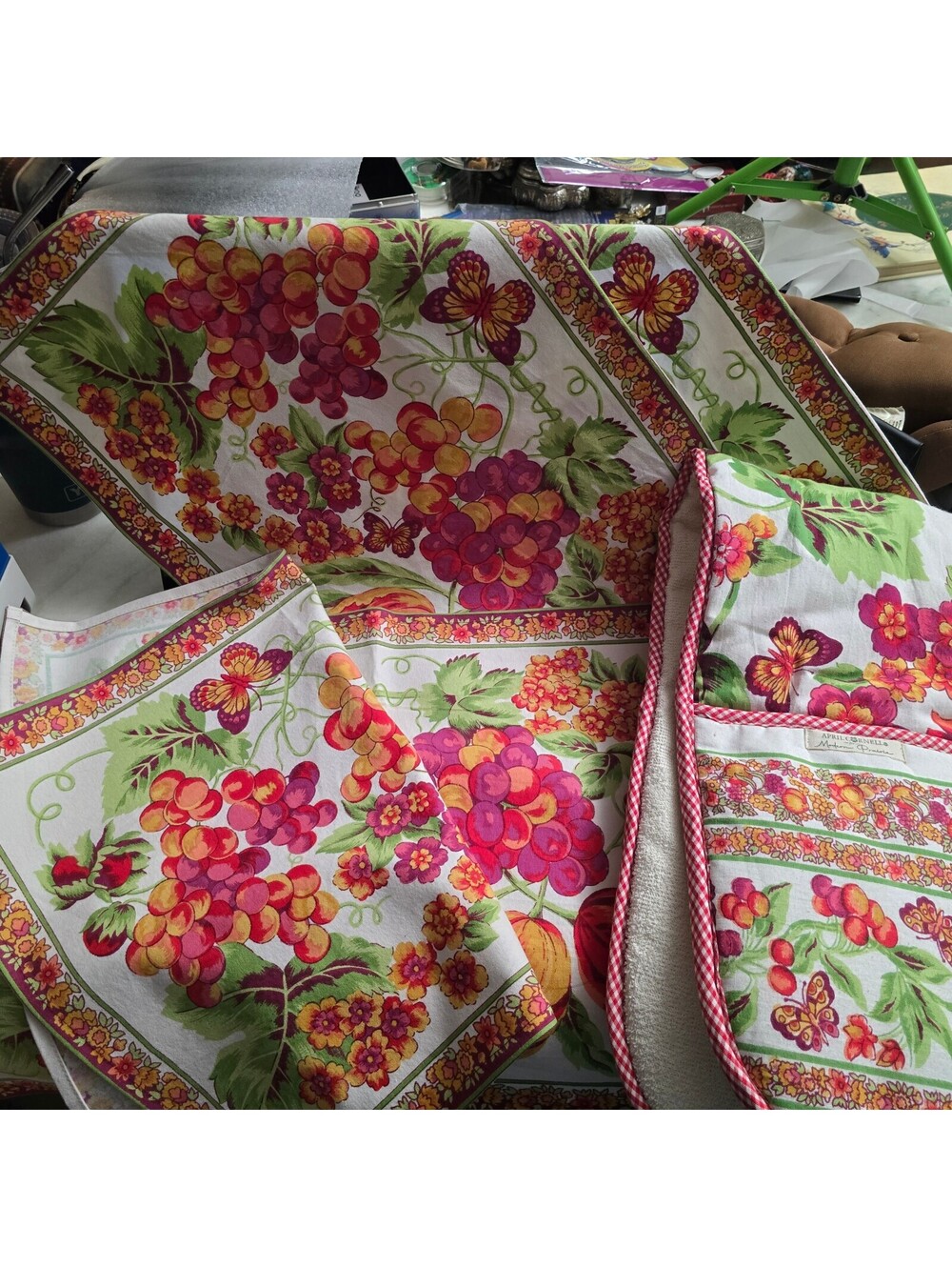 April Cornell Cornucopia Placements & Double Oven Mitt 14 x 19 NEW